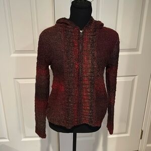 Prana burgundy purple zip up front wool hooded sweater sz S